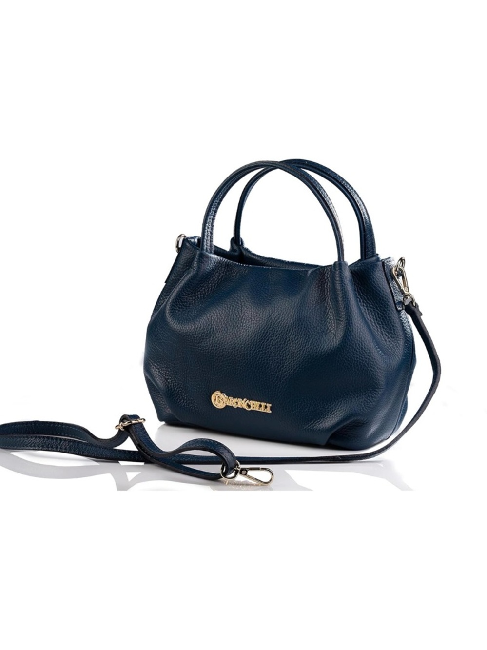 Navy Pebbled Leather Shoulder Bag with Detachable Strap